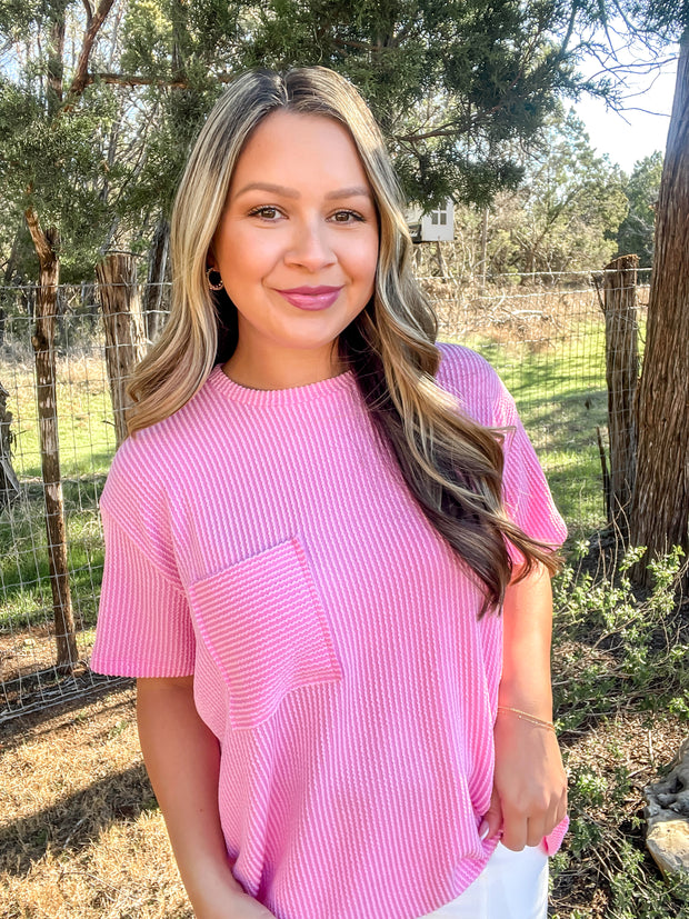 Step Into Spring Ribbed Top - Pink