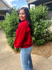 Textured Knit Cardigan - Red