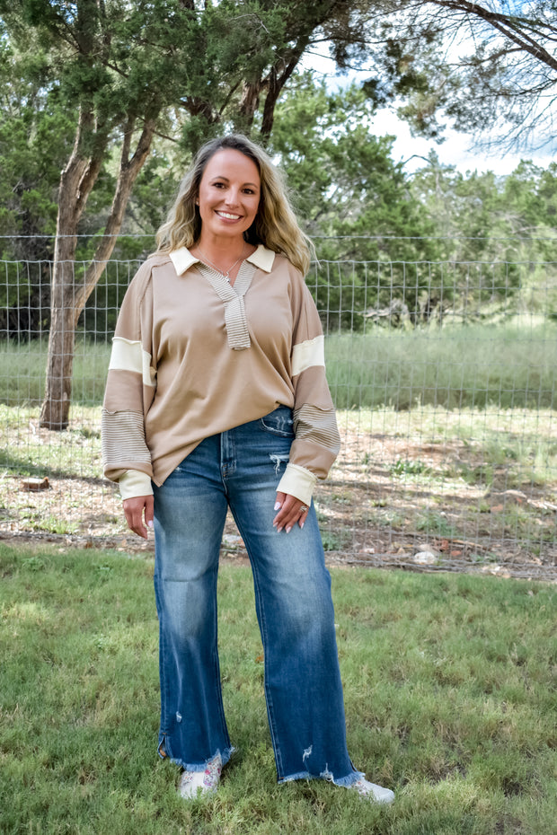 Mocha Latte Cozy Collared Top