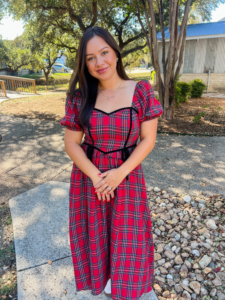Holiday Lane Plaid Midi Dress