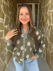 Daydream Damask Top - Olive