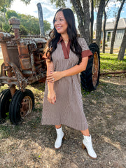 Chateau Charm Striped Dress - Brown