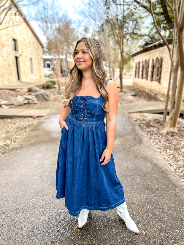 Country Roads Denim Midi Dress