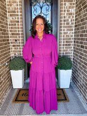 Magenta Puff Sleeve Maxi Dress