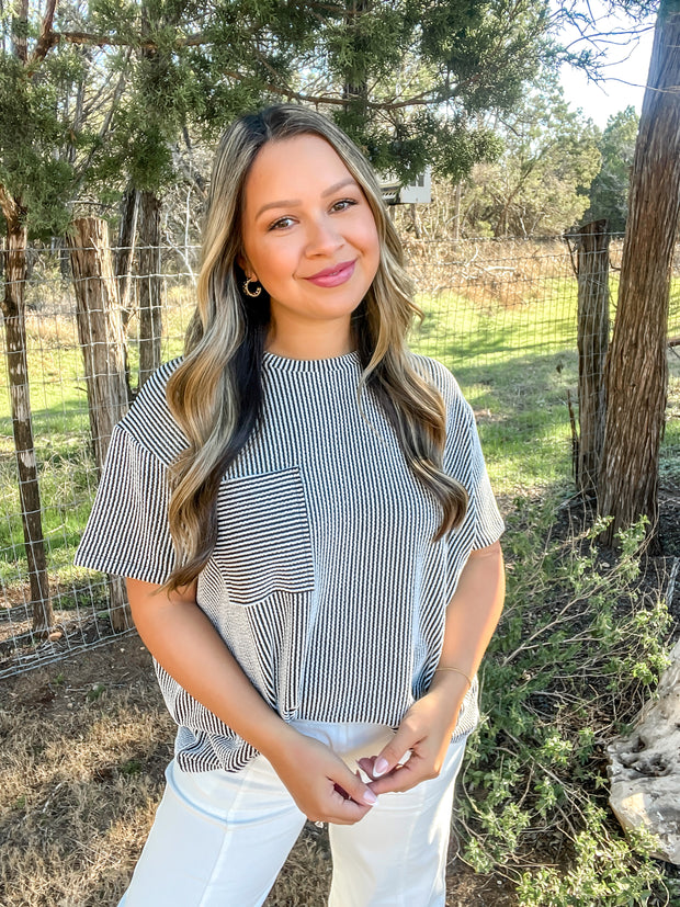 Step Into Spring Ribbed Top - Black