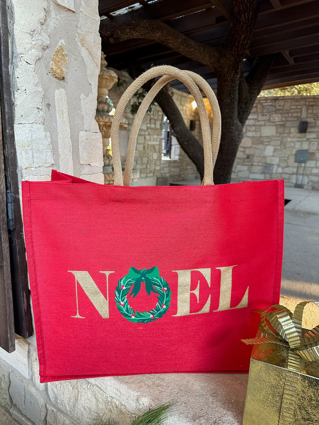 Noel Wreath Jute Gift Bag Tote