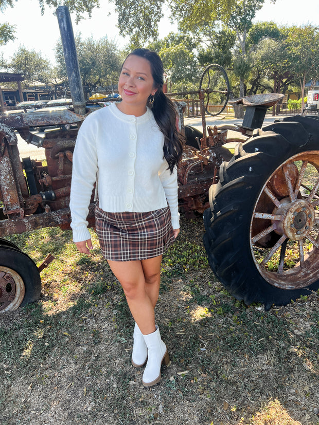 Split Front Plaid Mini Skort