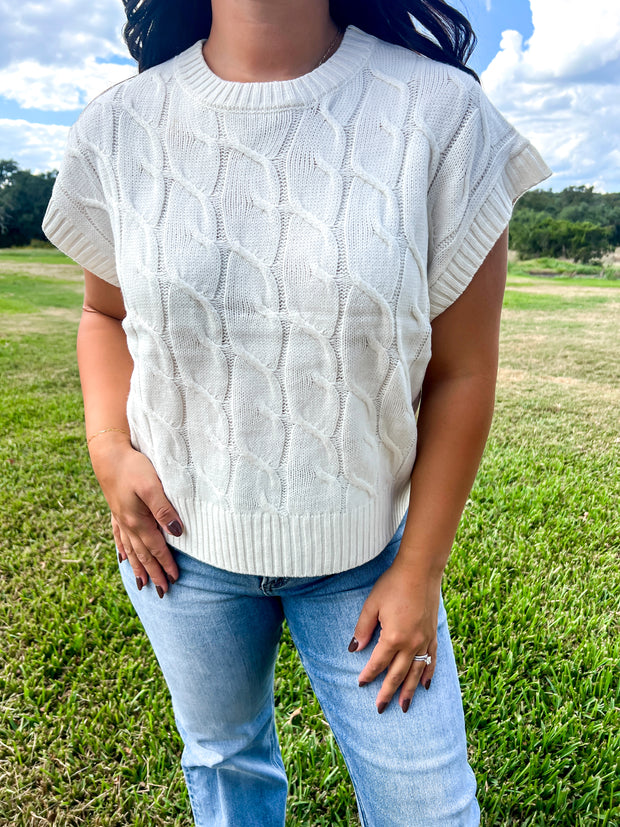Cable Knit Sweater Vest - Cream