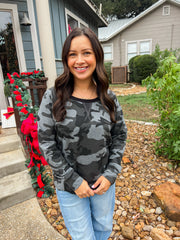 Camo Pullover Top - Grey
