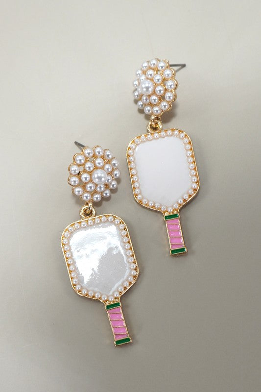 Pickleball Pearl Earrings - White