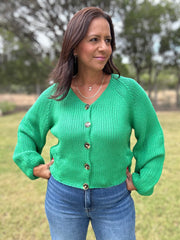 Chunky Green Cardigan Sweater