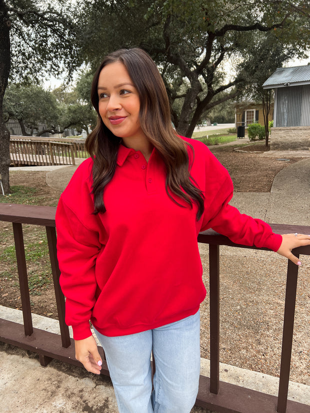Polo Collared Oversized Top - Red