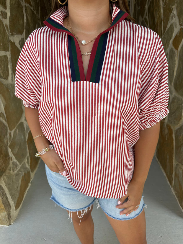 Lauren Striped Top - Brick