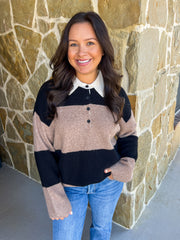 Wide Striped Contrast Sweater Knit Top