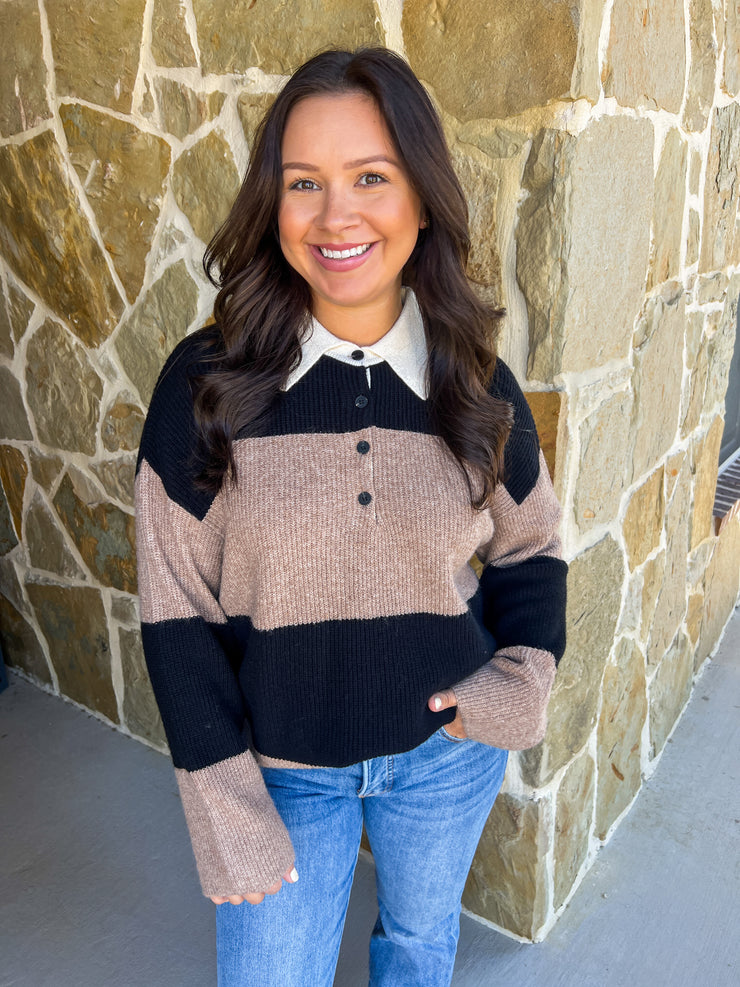 Wide Striped Contrast Sweater Knit Top