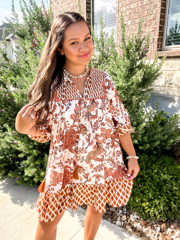 Summer's End Printed Dress - Rust