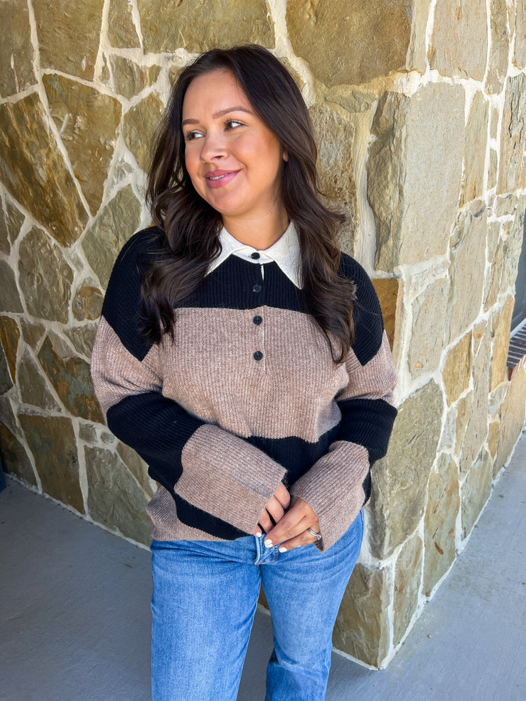 Wide Striped Contrast Sweater Knit Top