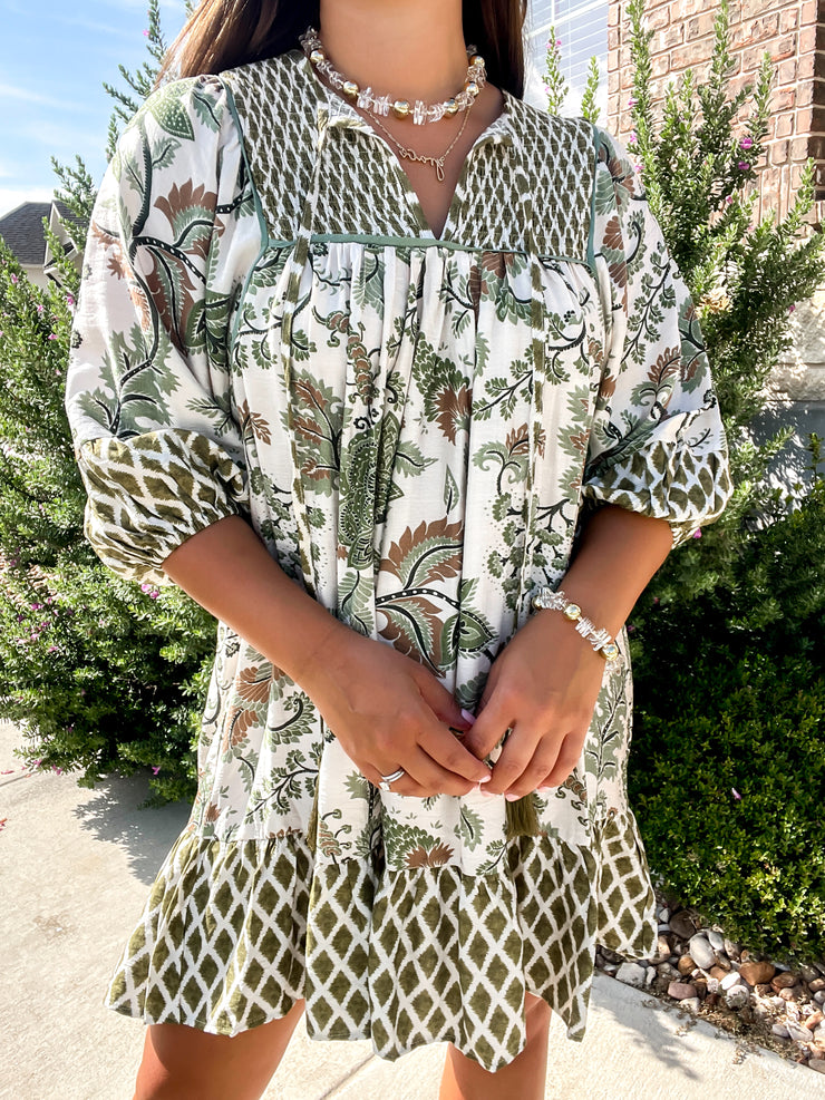 Summer's End Printed Dress - Sage