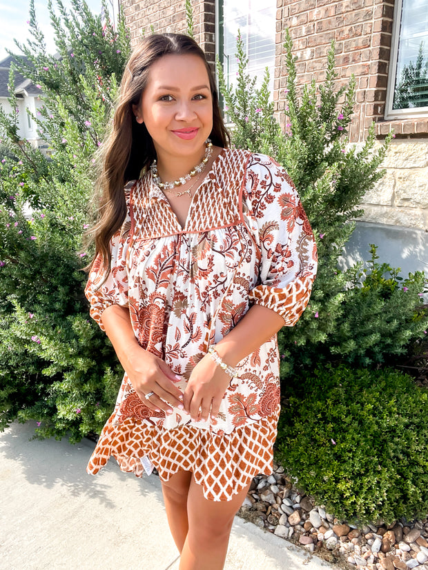 Summer's End Printed Dress - Rust