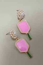 Pickleball Pearl Earrings - Pink