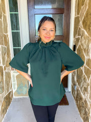 Holiday Party Ruffle Top - Forest Green