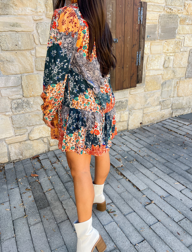 Navy Patchwork Printed Mini Dress