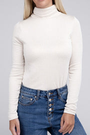 Ribbed Turtle Neck Long Sleeve Top