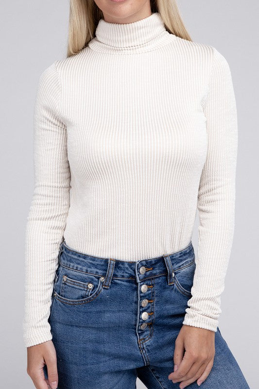 Ribbed Turtle Neck Long Sleeve Top