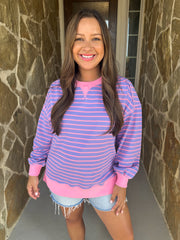 Easy Going Striped Pullover Top - Lavender