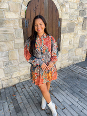 Navy Patchwork Printed Mini Dress