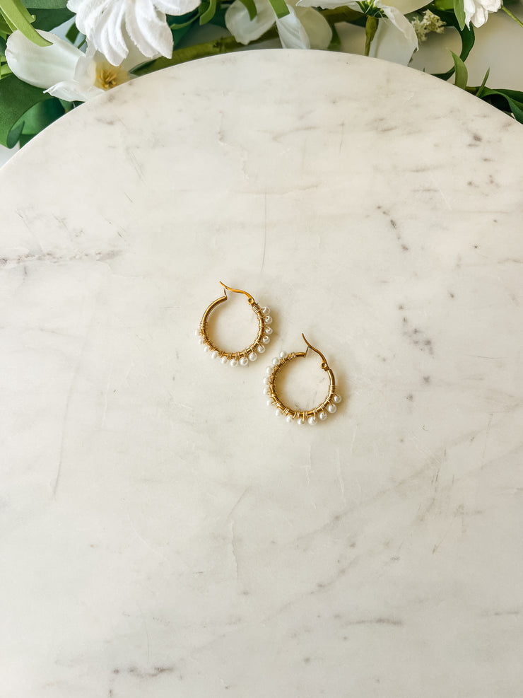 Mini Pearl Beaded Hoop Earrings - Treasure Jewels