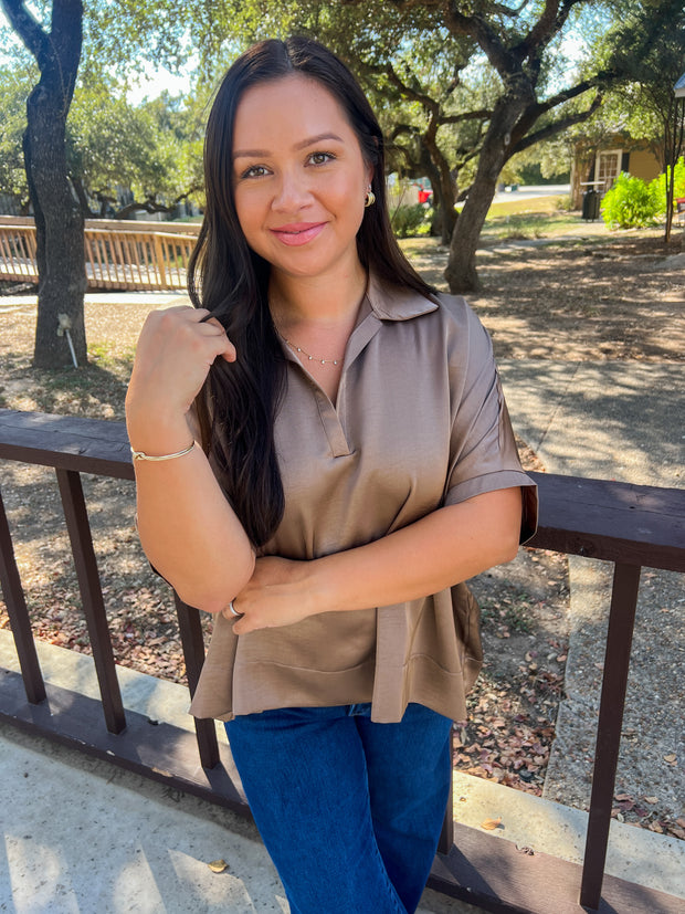 Sweet Satin Top - Mocha