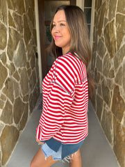 Easy Going Striped Pullover Top - Red