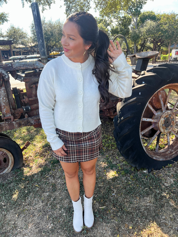 Split Front Plaid Mini Skort