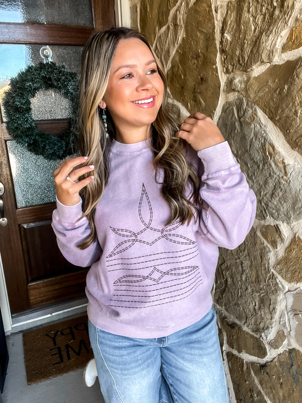 Boot Stitching Lavender Pullover