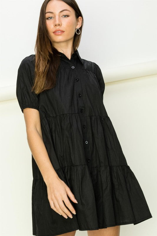 Not Your Girl Tiered Button-Up Mini Dress