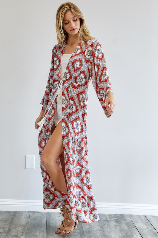 Printed Long Sleeve Loose Kimono