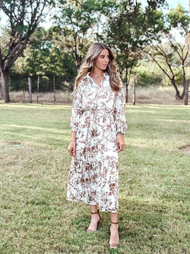 Metallic Floral Midi Dress