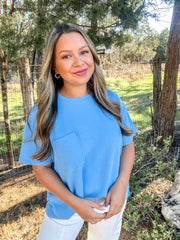 Step Into Spring Ribbed Top - Sky