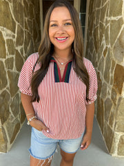 Lauren Striped Top - Brick