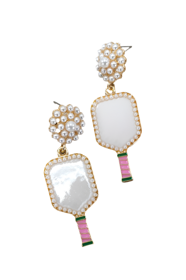 Pickleball Pearl Earrings - White