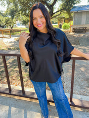 Cowl Neck Satin Top - Black