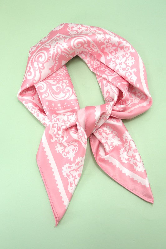 Paisley Pink Satin Bandana Scarf