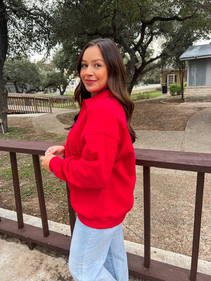 Polo Collared Oversized Top - Red