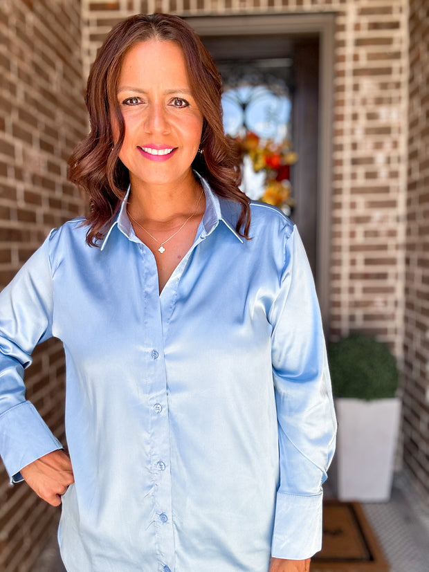 Baby Blue Satin Top Casa Creek Boutique