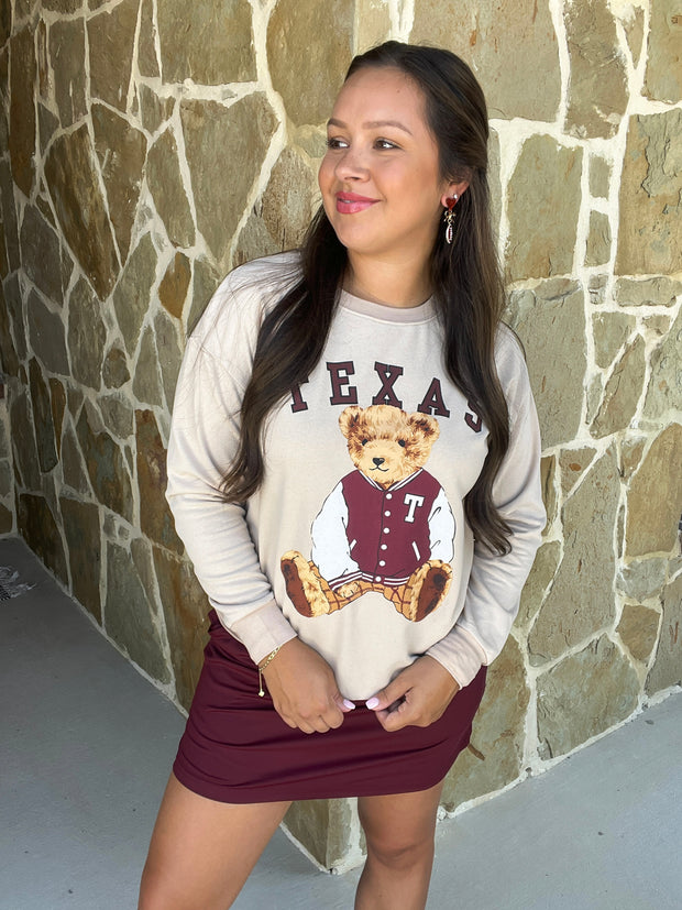 Benny the Bear Pullover - Maroon Texas