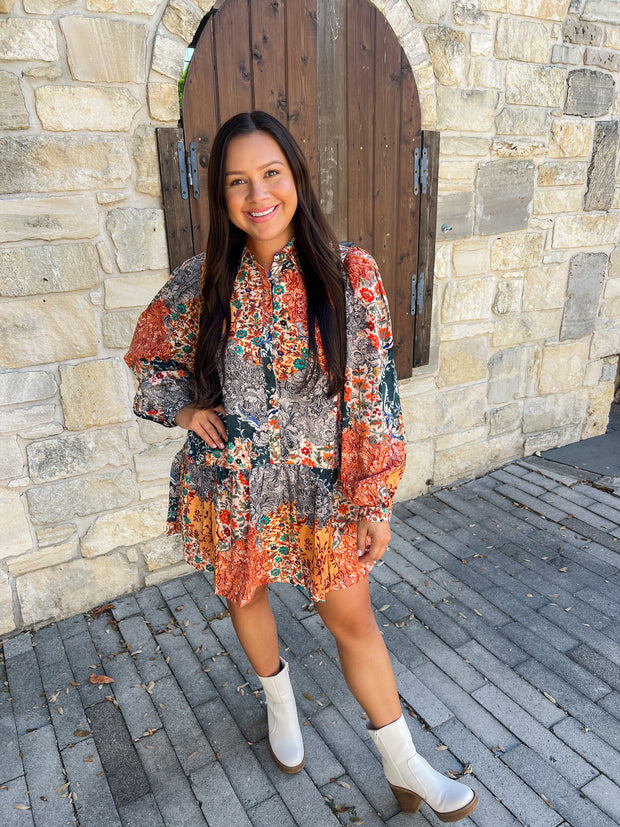 Navy Patchwork Printed Mini Dress