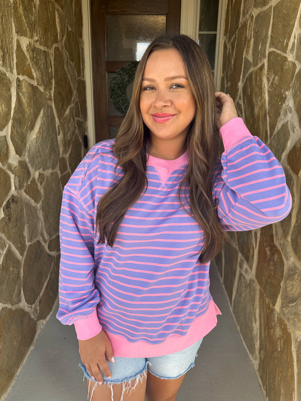 Easy Going Striped Pullover Top - Lavender