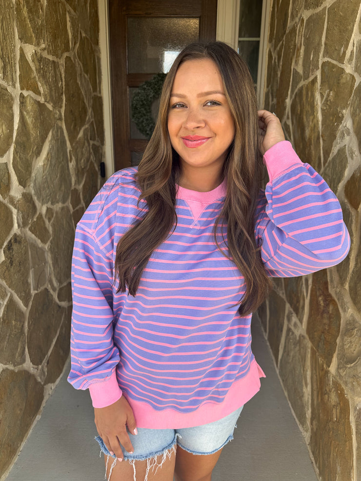 Easy Going Striped Pullover Top - Lavender
