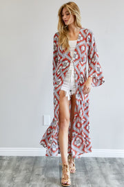 Printed Long Sleeve Loose Kimono
